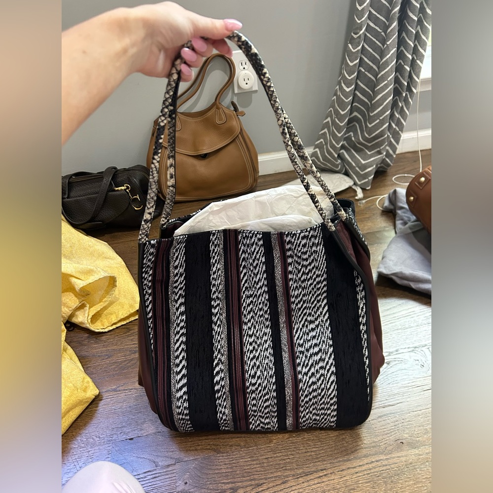 Proenza Schouler Black, White and Brown Woven Stripe Tote